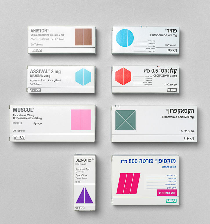 Can-Graphic-Design-Save-Your-Life-Wellcome-Trust-itsnicethat-8-different-designs-of-dual-language-TEVA-packaging-(Hebrew-English)_-1986_-Dan-Reisinger
