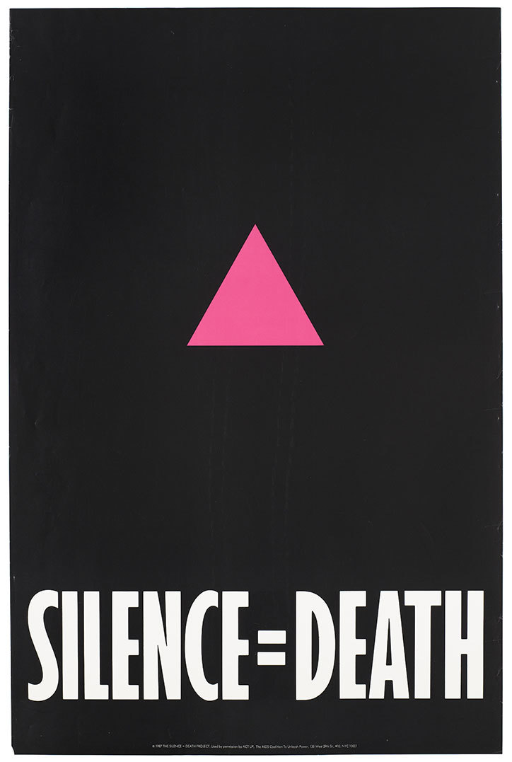 Can-Graphic-Design-Save-Your-Life-Wellcome-Trust-itsnicethat-A-pink-triangle-against-a-black-backdrop-with-the-words-'Silence_Death'_-an-advertisement-for-The-Silence-_-Death-Project_--1